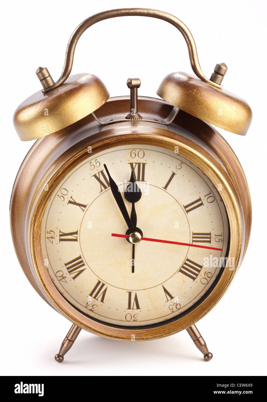 Alarm clock isolated on white background. It's five minutes to twelve p.m Stock Photo Alamy