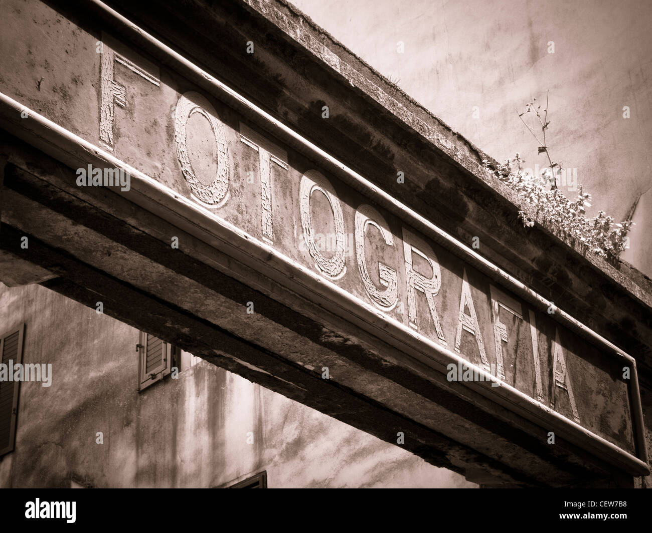 'Fotografia' photographers shop sign in Lucca , Tuscany, Italy. Stock Photo