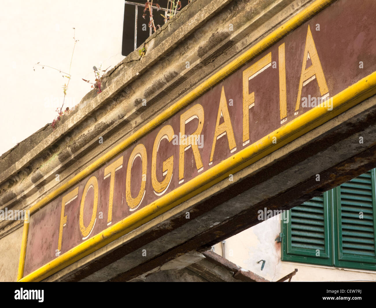 'Fotografia' photographers shop sign in Lucca , Tuscany, Italy. Stock Photo