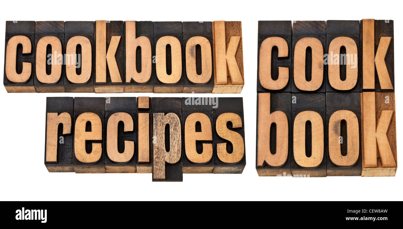 cookbook and recipes - a collage of isolated words in vintage letterpress wood type Stock Photo