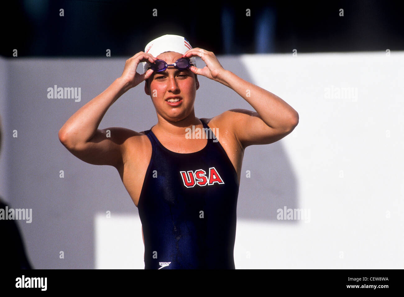 Janet Evans (USA) competing at the 1992 Alamo. Stock Photo
