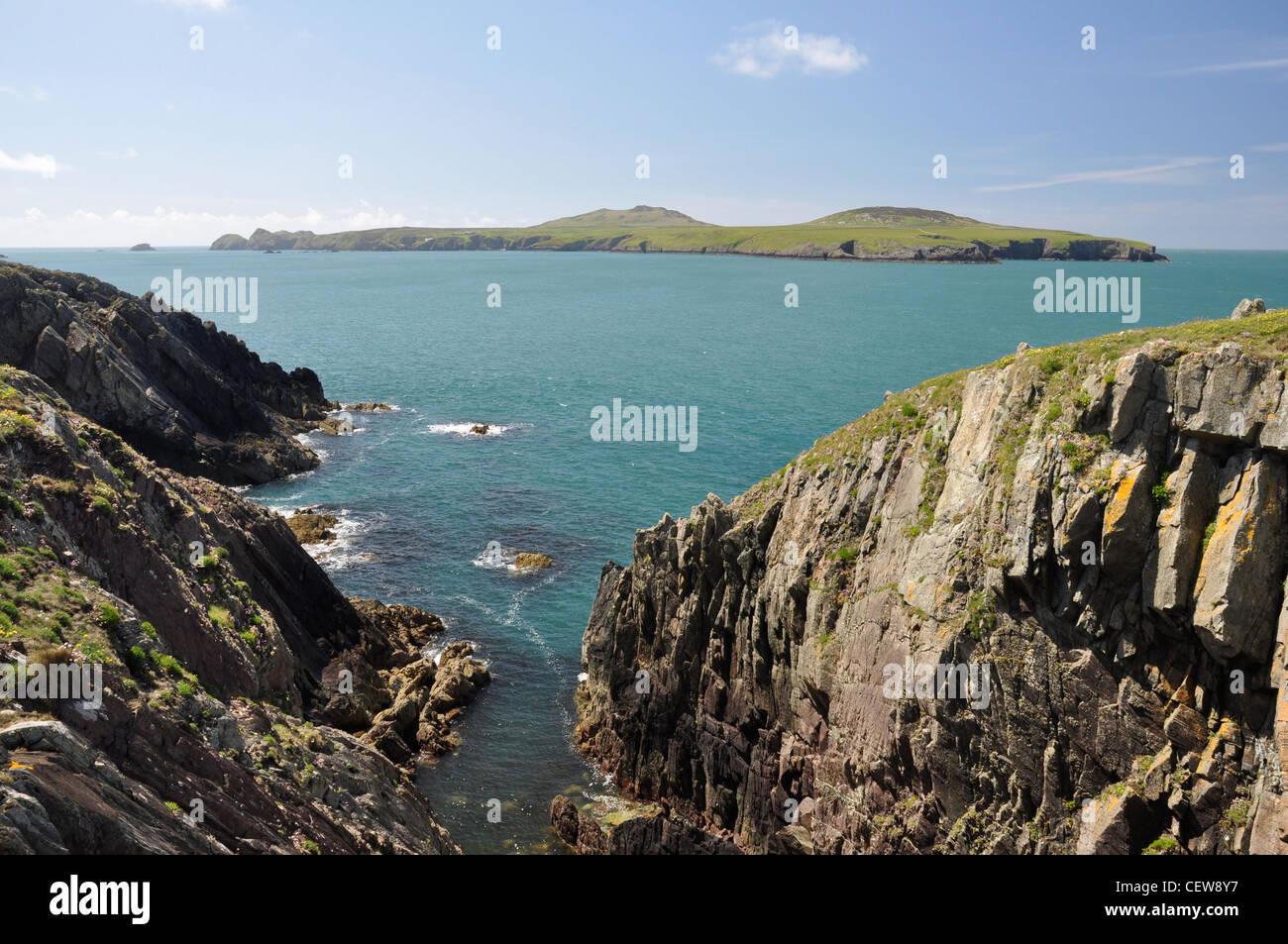 Ramsey Island from Point St John, Pembrokeshire, Wales, UK Stock Photo
