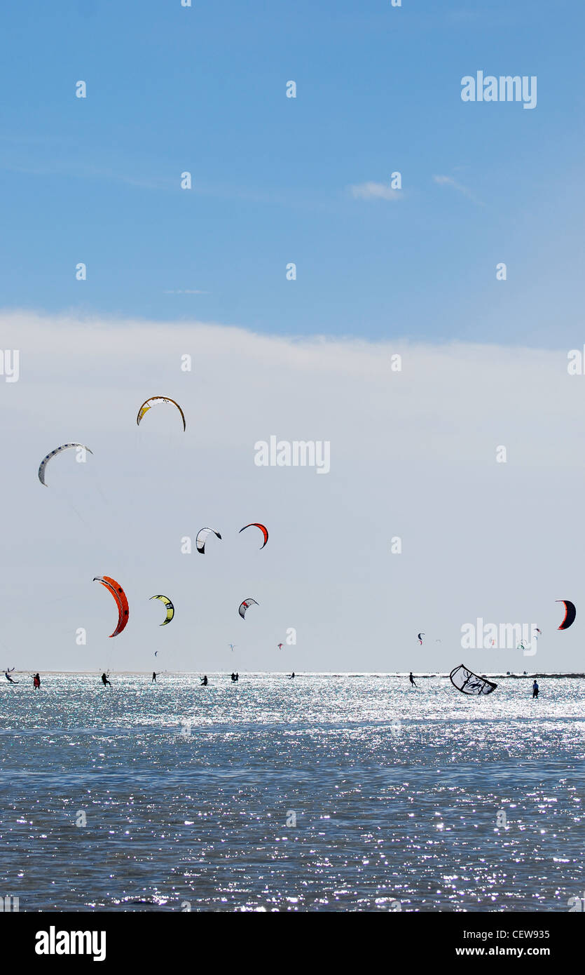 surf kites on gorriones beach number Stock Photo