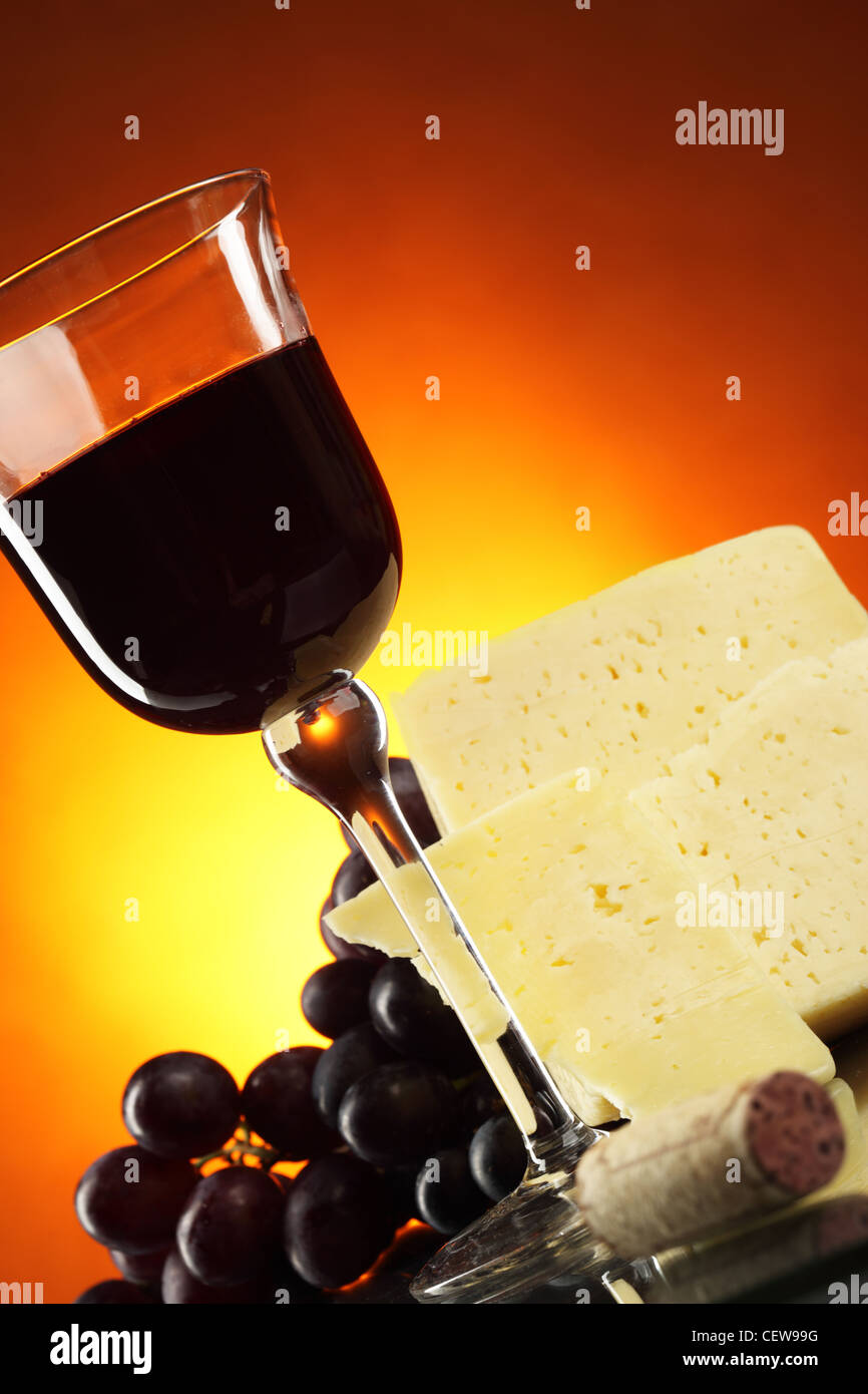 Still-life with grapes, cheese and red wine Stock Photo - Alamy