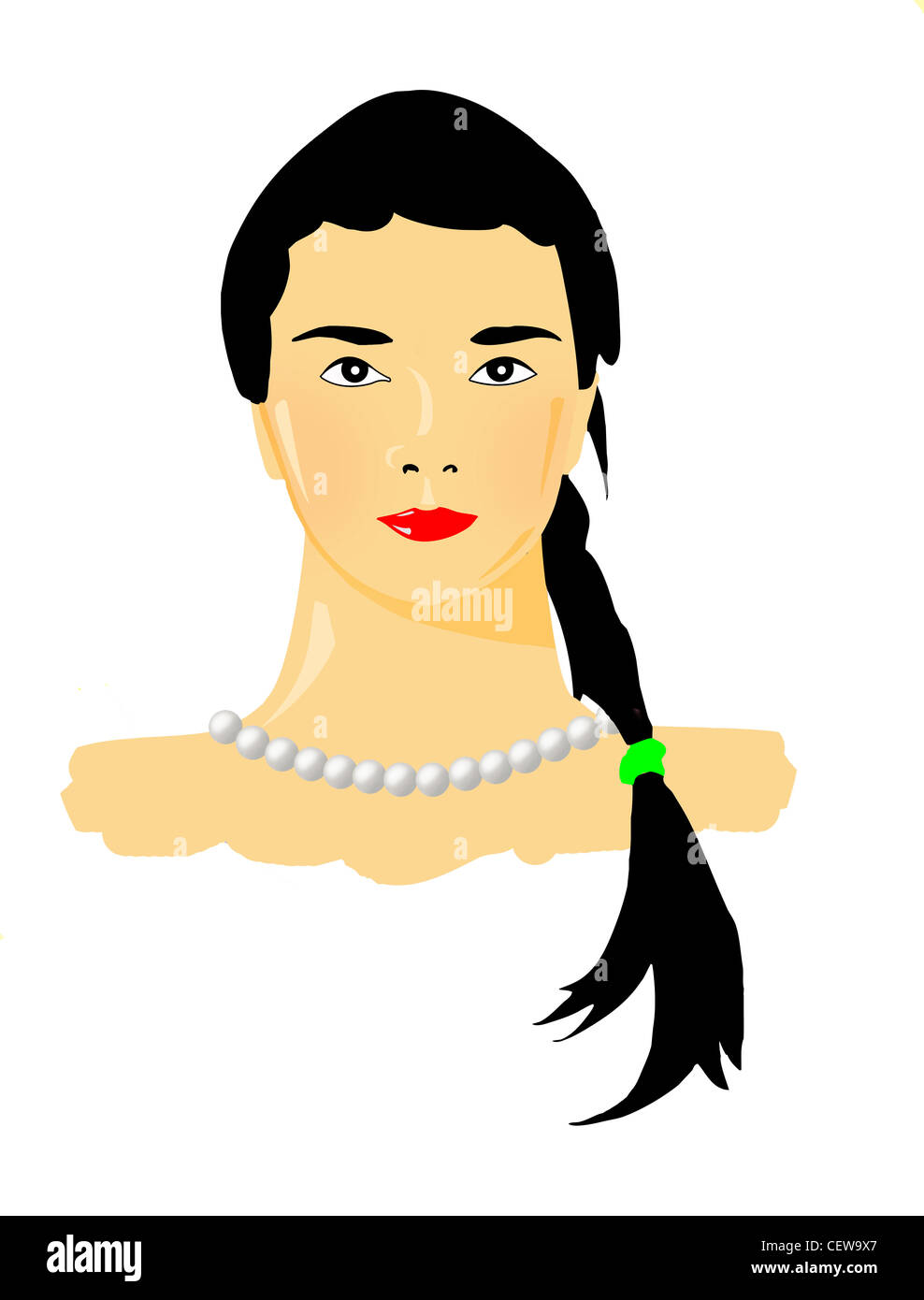 vector portrait of the girl on white background Stock Photo - Alamy