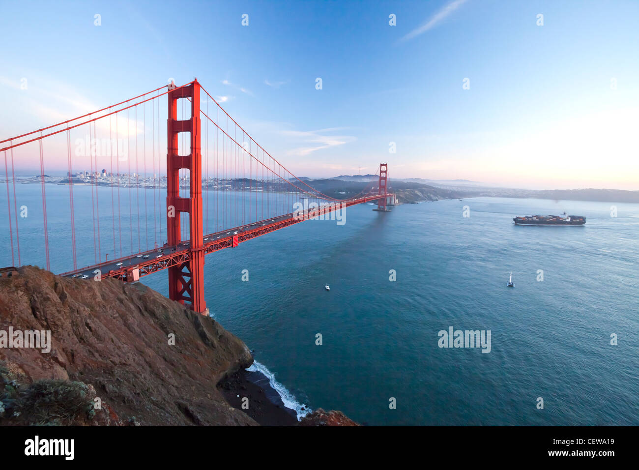 The Golden Gate Bridge in San Francisco bay at twilight Stock Photo
