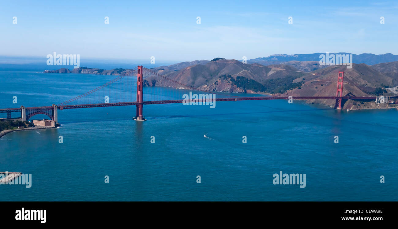 The Golden Gate Bridge in San Francisco bay Aerial view Stock Photo