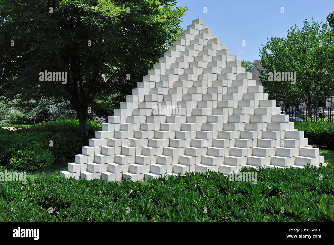Four-Sided Pyramid by Sol LeWitt in the Smithsonian Sculpture Garden on the Mall Washington DC USA Stock Photo
