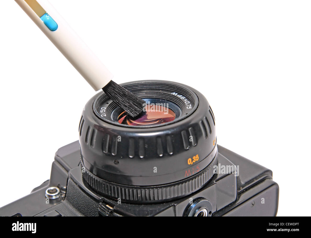 cleaning the lens on white background Stock Photo - Alamy