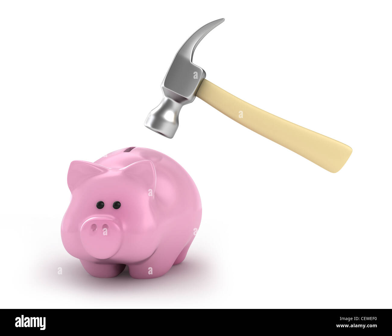 3D Illustration of a Piggy Bank About to be Hit by a Hammer Stock Photo ...