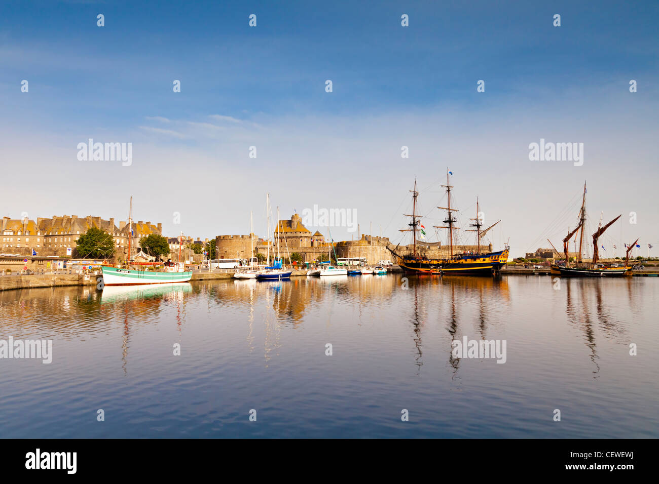 Part of the inner harbour of Saint-Malo in Brittany, France. Stock Photo