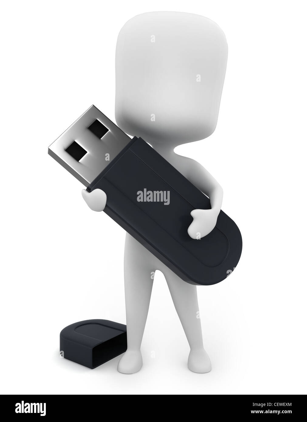 3D Illustration of a Man Holding a Flash Drive Stock Photo