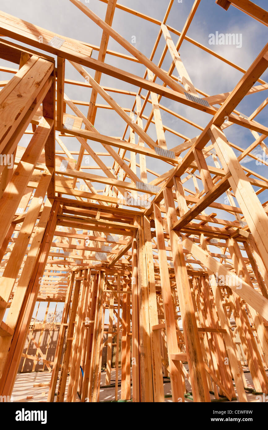 New Construction Wood Home Framing Abstract Stock Photo Alamy