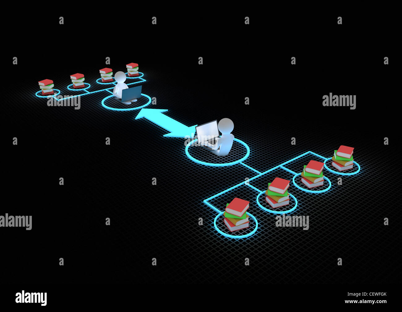 render of 2 people with laptops connected through the internet Stock ...