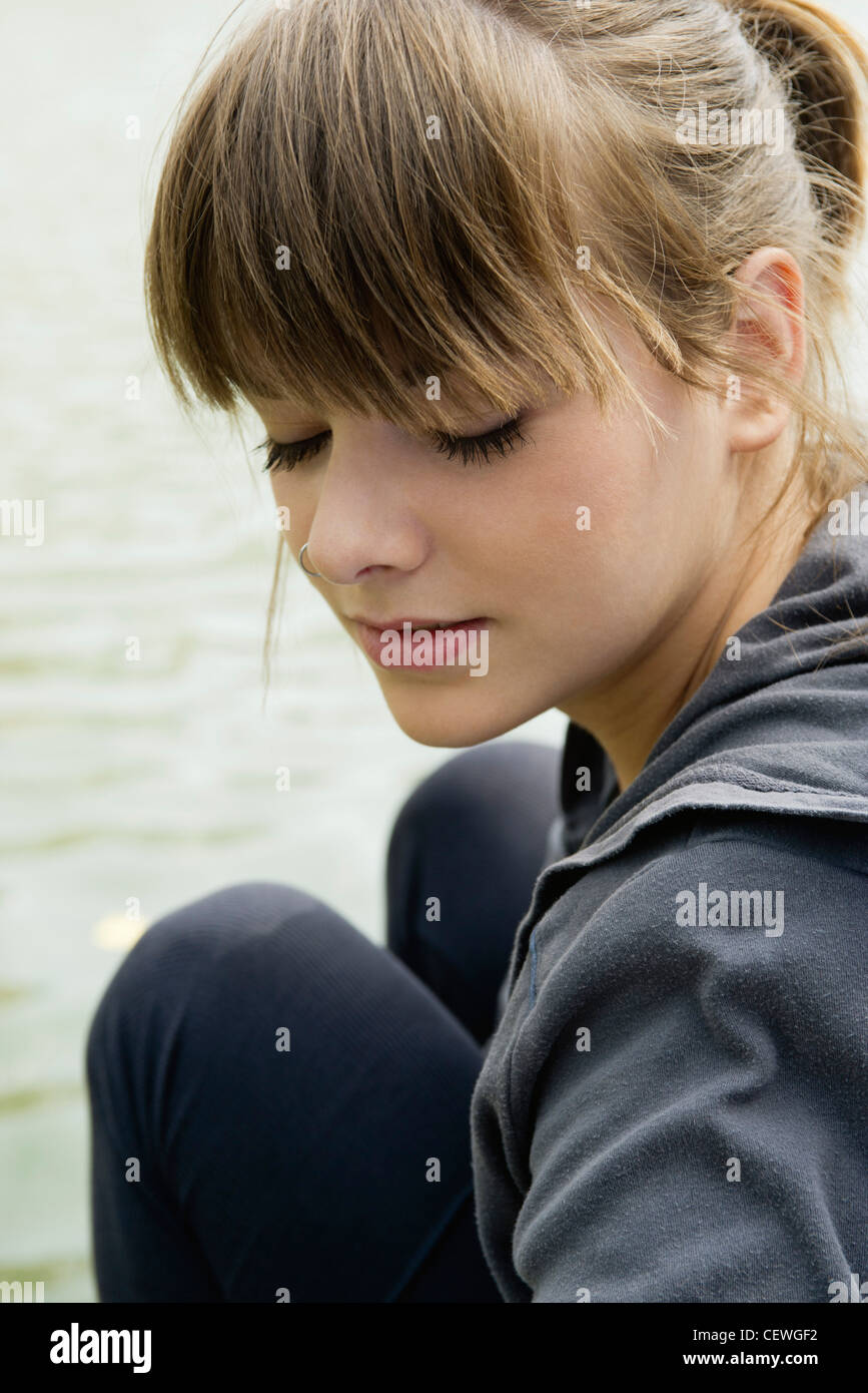 Young woman with eyes closed, portrait Stock Photo - Alamy