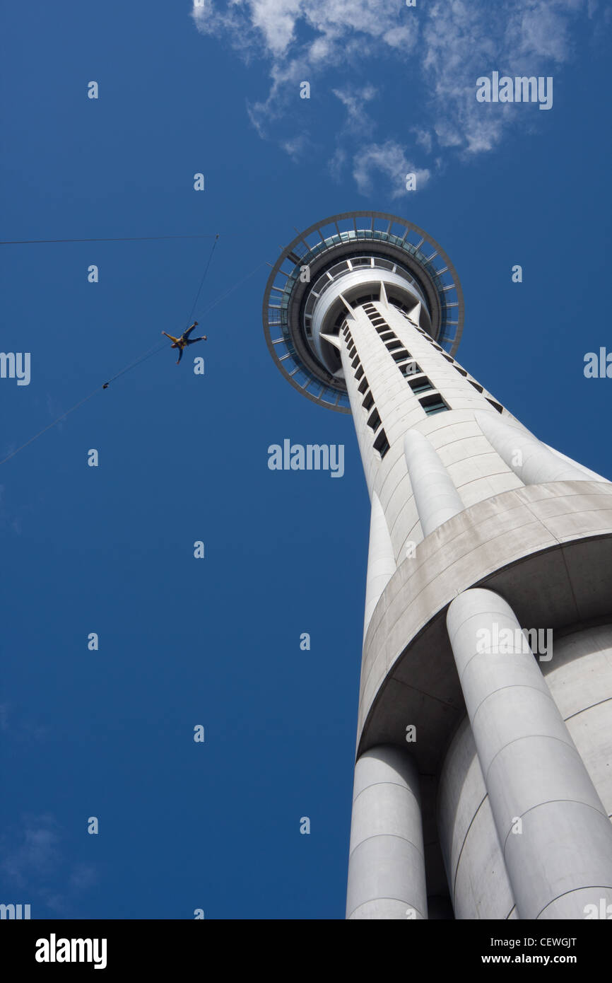 Shot from the base of the Sky Tower, Auckland, New Zealand. Stock Photo