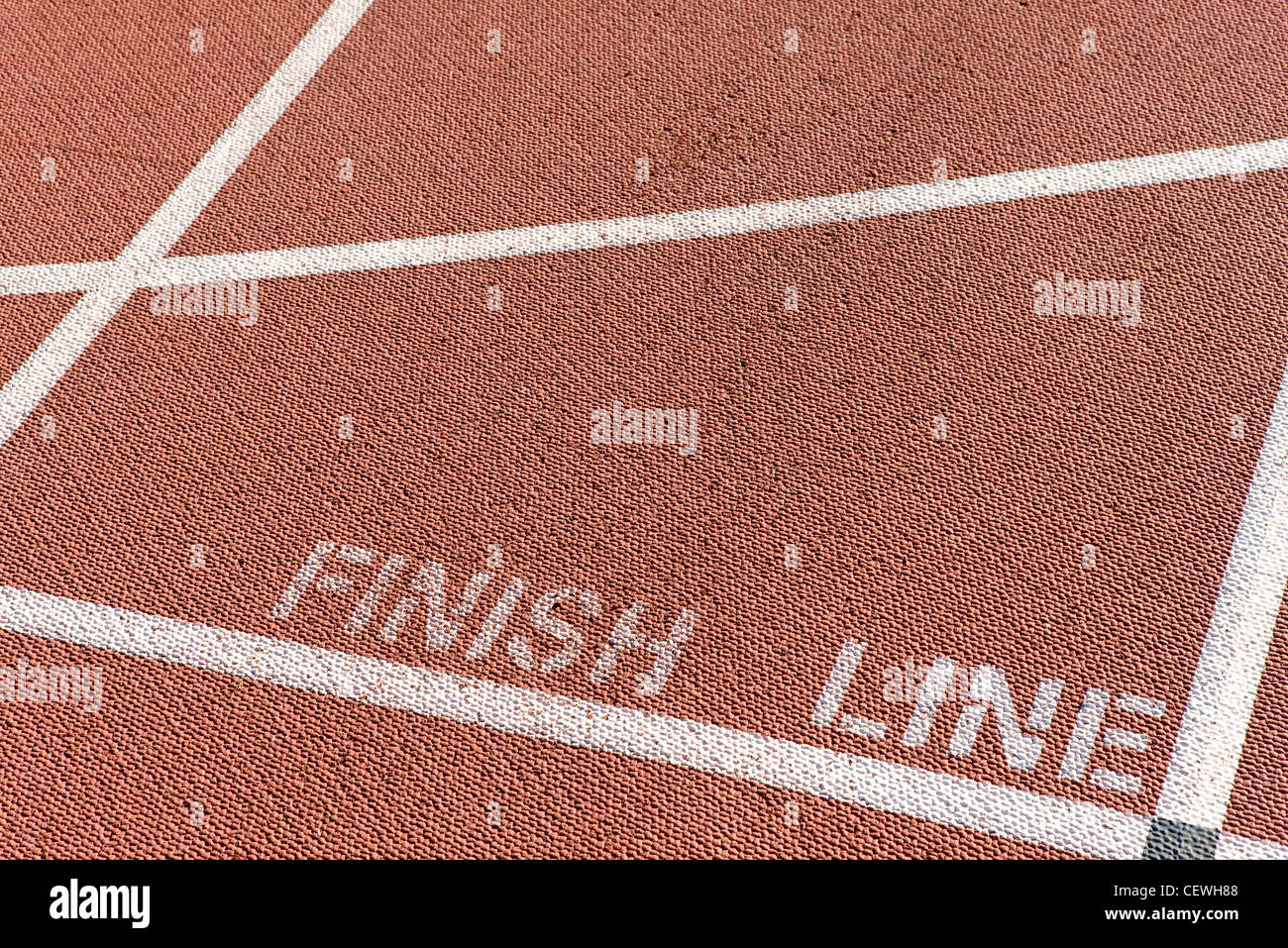 Finishing line of running track Stock Photo