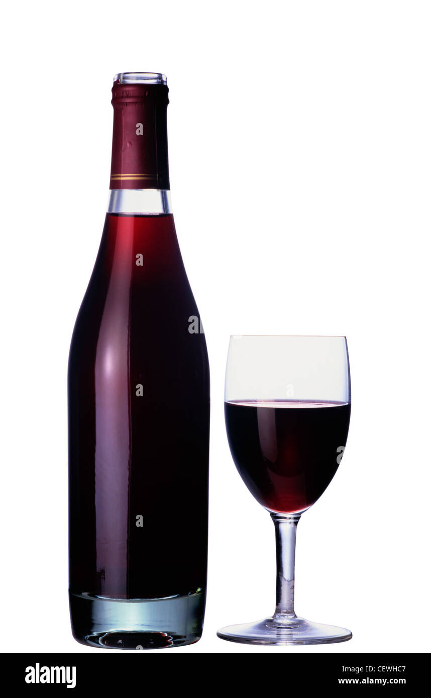 Bottle and glass of red wine isolated on white background Stock Photo ...