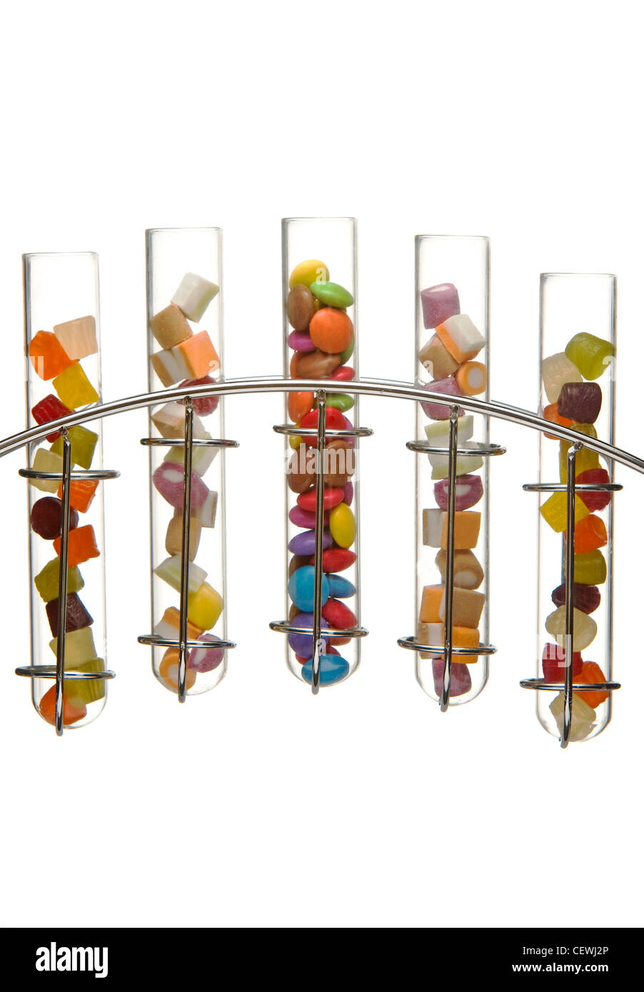 Dolly mixture sweets, smarties and miniature wine gums in glass test