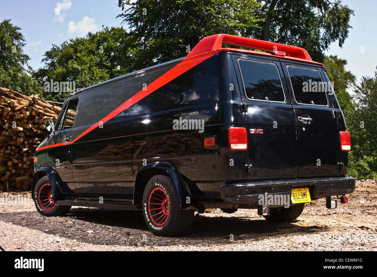 black van with red stripe