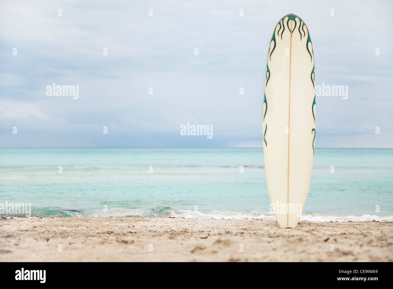 Surfboard stuck in sand at the beach Stock Photo Alamy