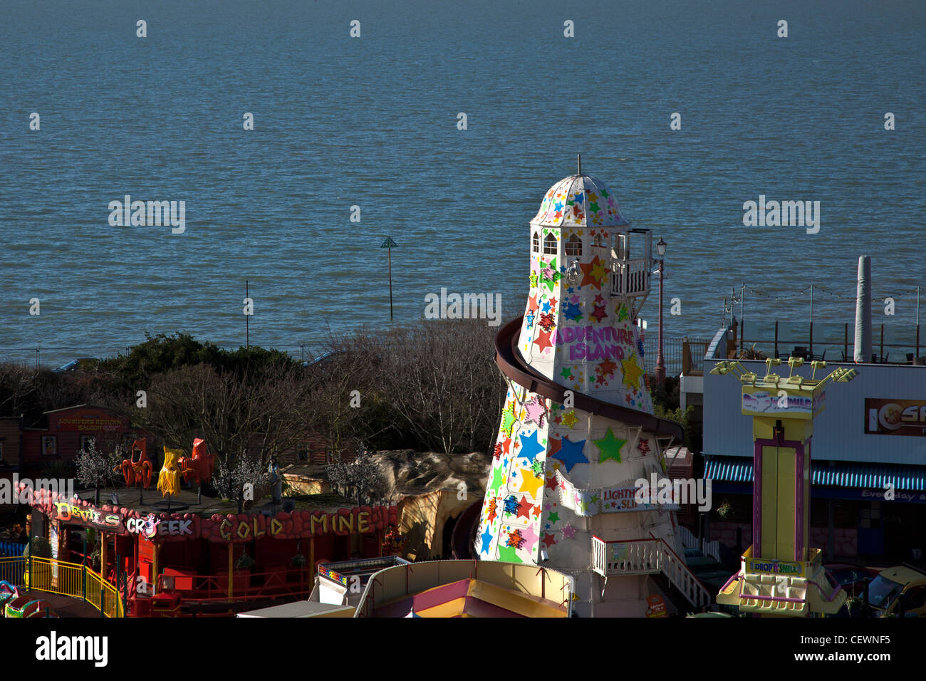 Helter-Skelter in Off-Season at Adventure Island, Southend-on-Sea with