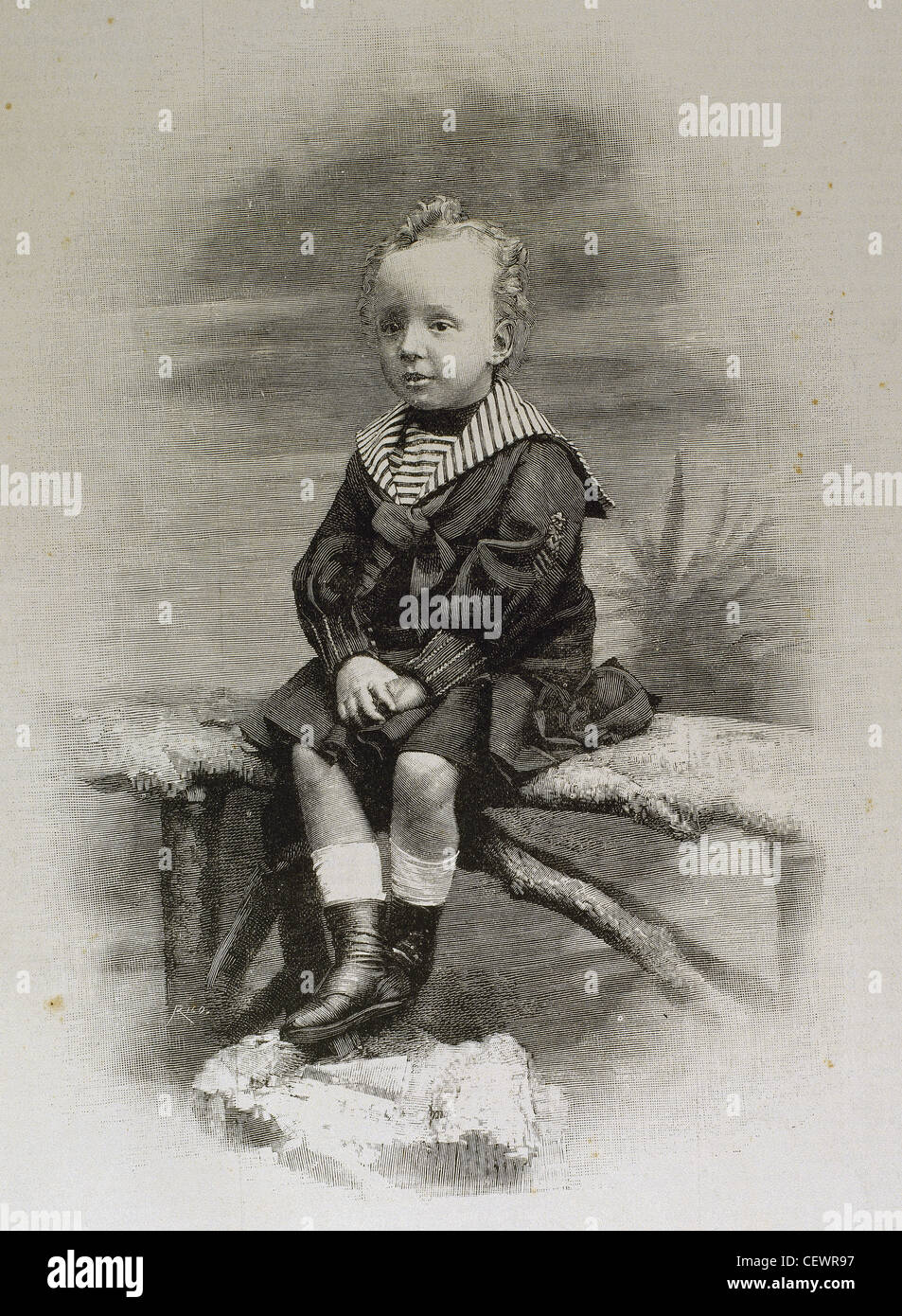 Alphonse XIII (1886-1941). King of Spain. Portrait as a child. Engraving. Stock Photo