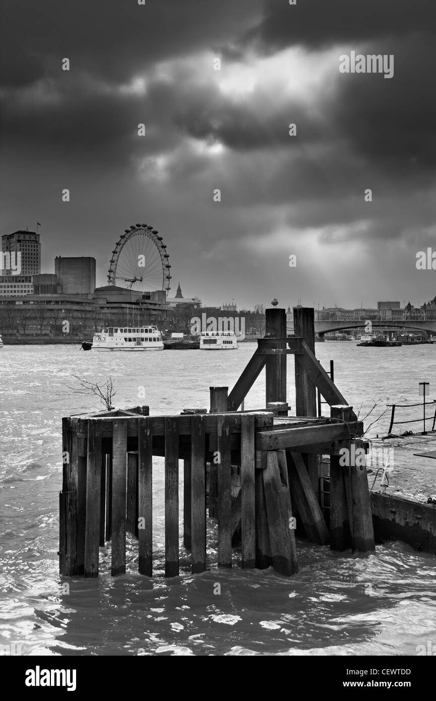 Stormy skies over the River Thames. Stock Photo