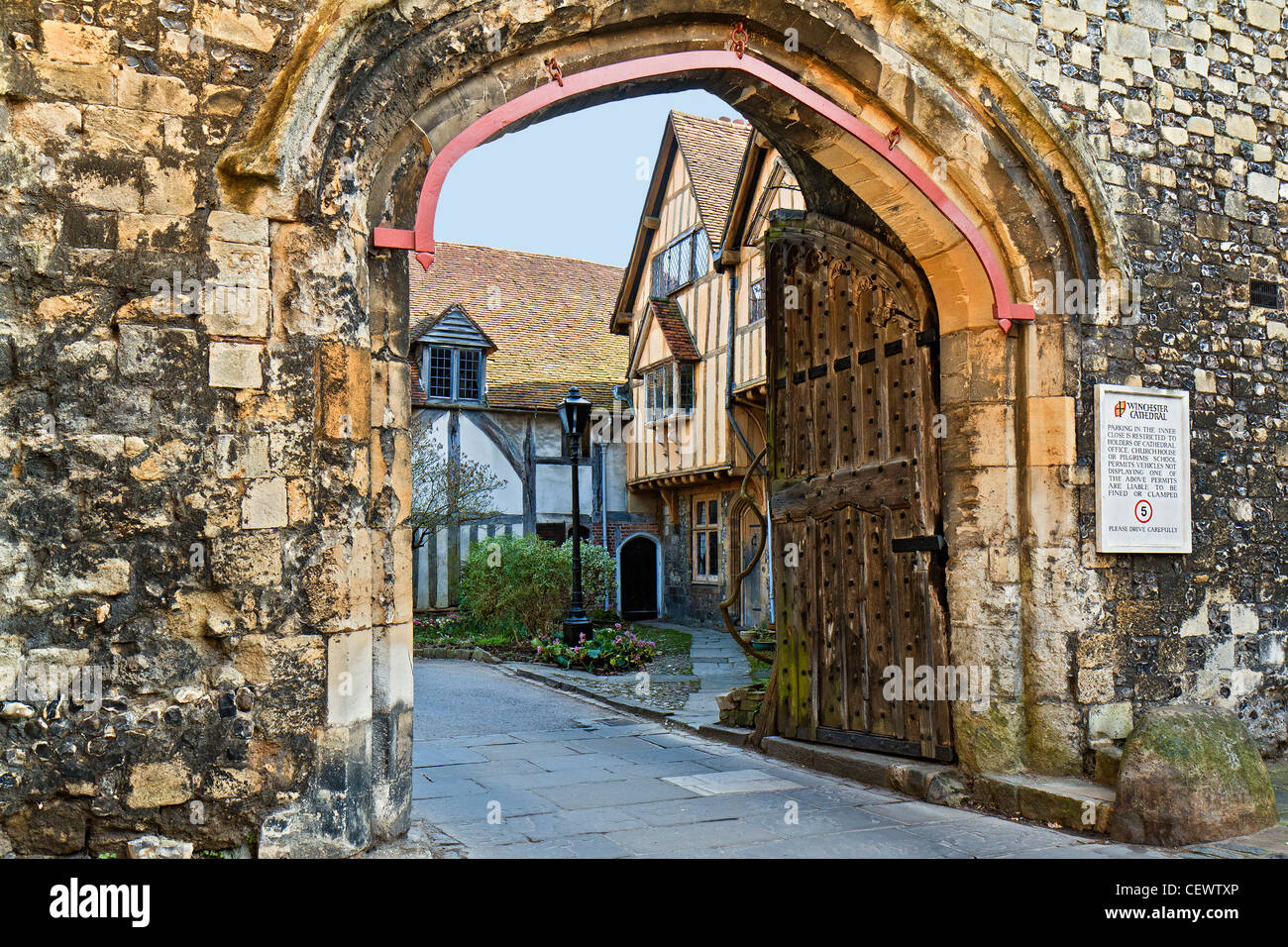 UK Winchester Priory Gate Stock Photo