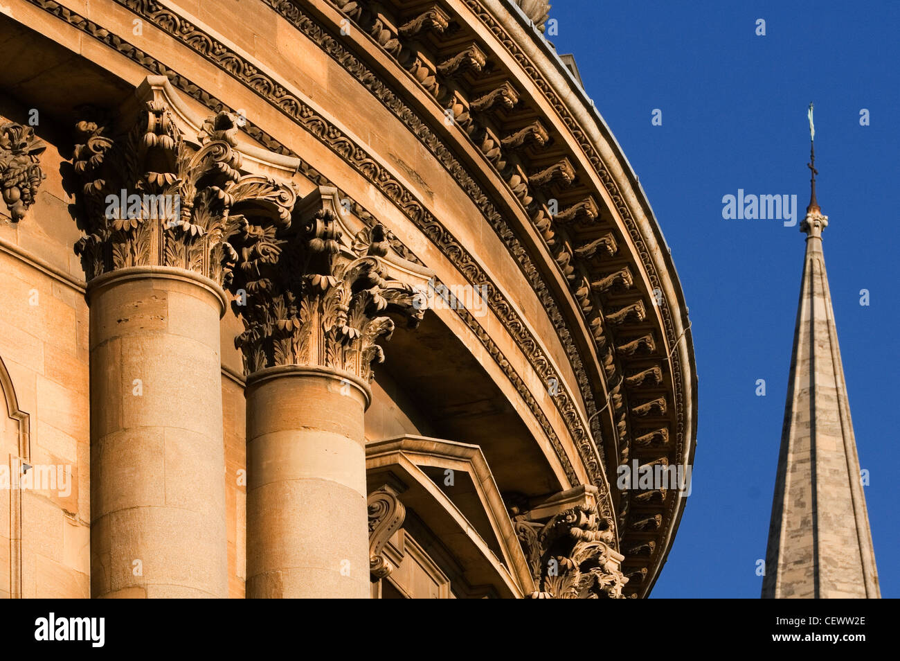 Detail of Radcliffe Camera and St Mary's Church, Oxford. Stock Photo