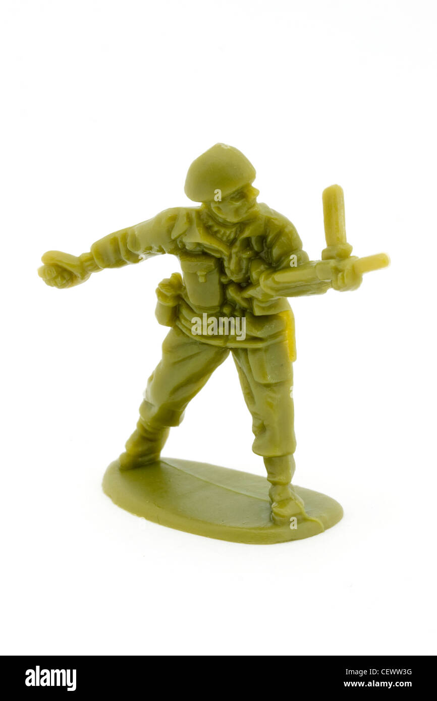 Plastic toy soldier over white Stock Photo