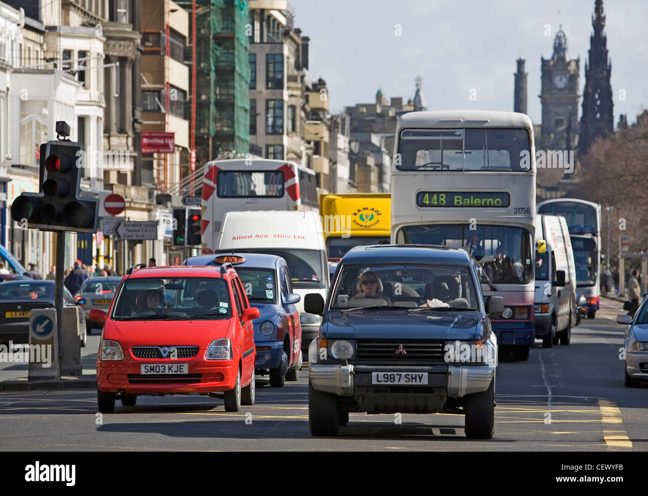 Congested traffic on Princes Street, Edinburgh Scotland. Stock Photo