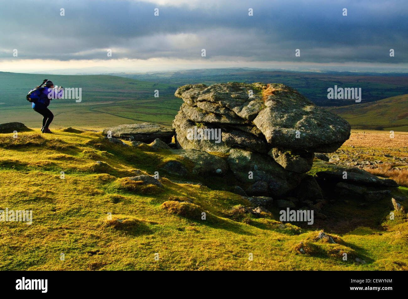 Photographing Lynch Tor, Dartmoor Stock Photo