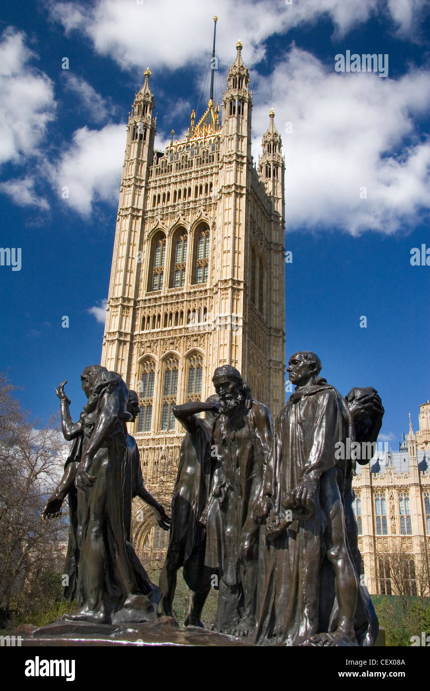 Rodin's Burghers of Calais statue outside the Houses of Parliament in
