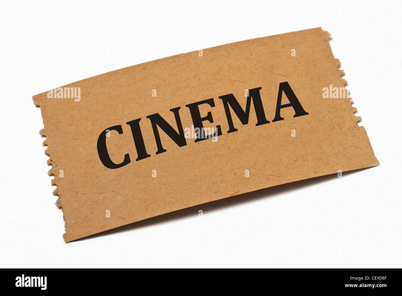 Detailansicht einer Karte aus Papier mit der Aufschrift Cinema (Kino) | Detail photo of a paper card with the inscription Cinema Stock Photo