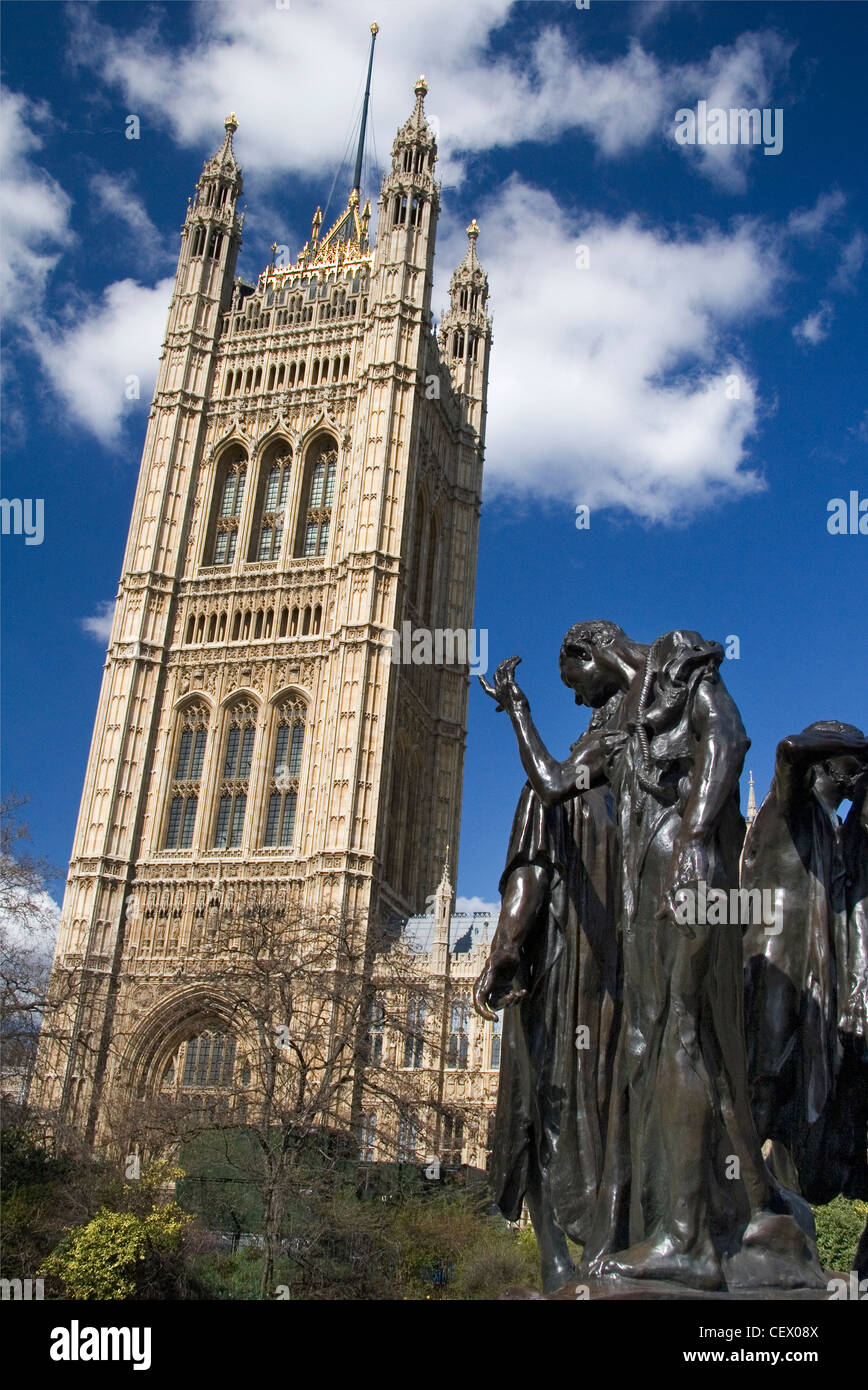 Rodin's Burghers of Calais statue outside the Houses of Parliament in
