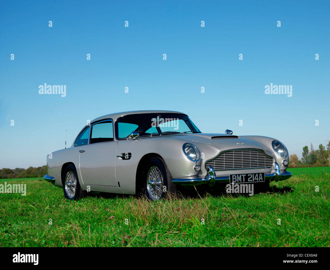 Stationary Aston Martin DB5, James Bond classic car Stock Photo