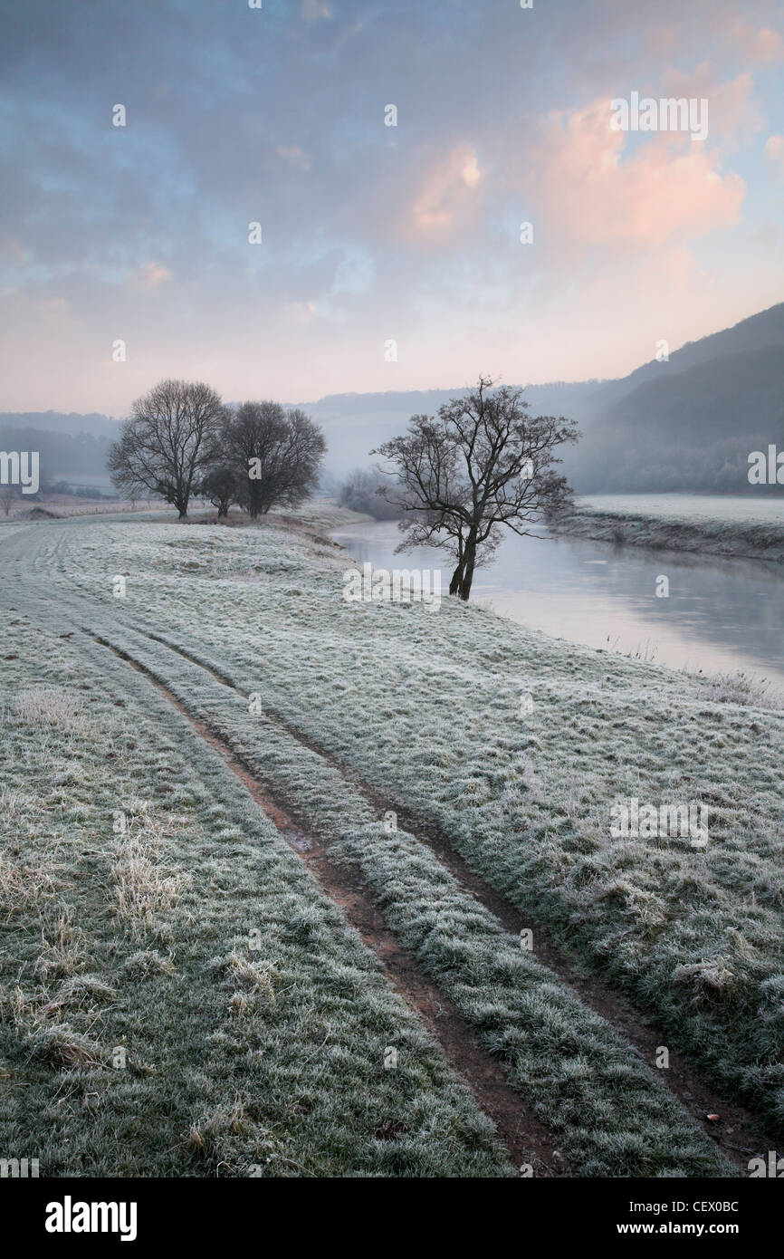 The river Wye at Bigswier on the Gloucestershire, Monmouthshire border. Stock Photo