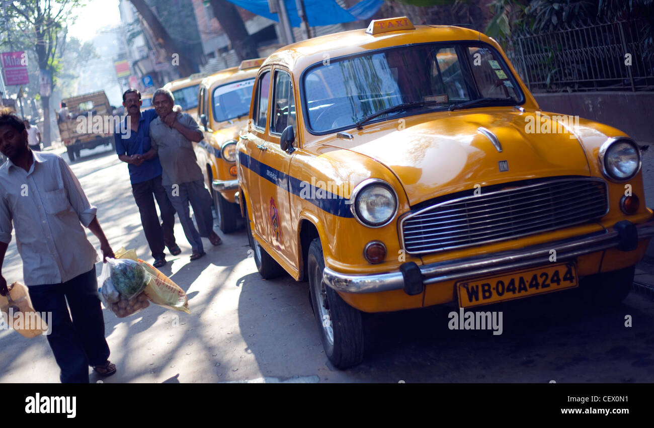Iconic yellow taxis of Kolkata, India Stock Photo