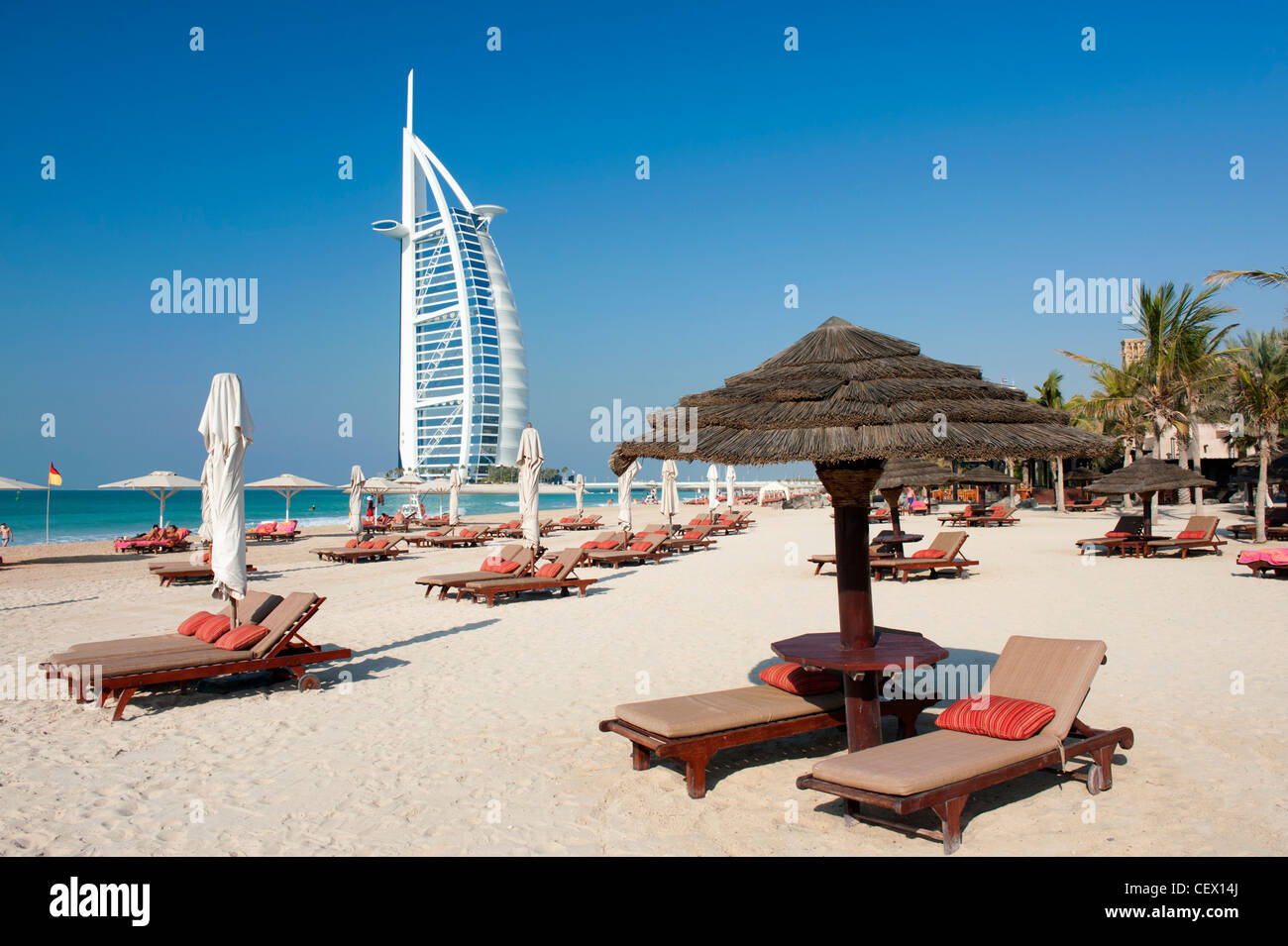 View of Burj al Arab hotel in Dubai in United Arab Emirates Stock Photo