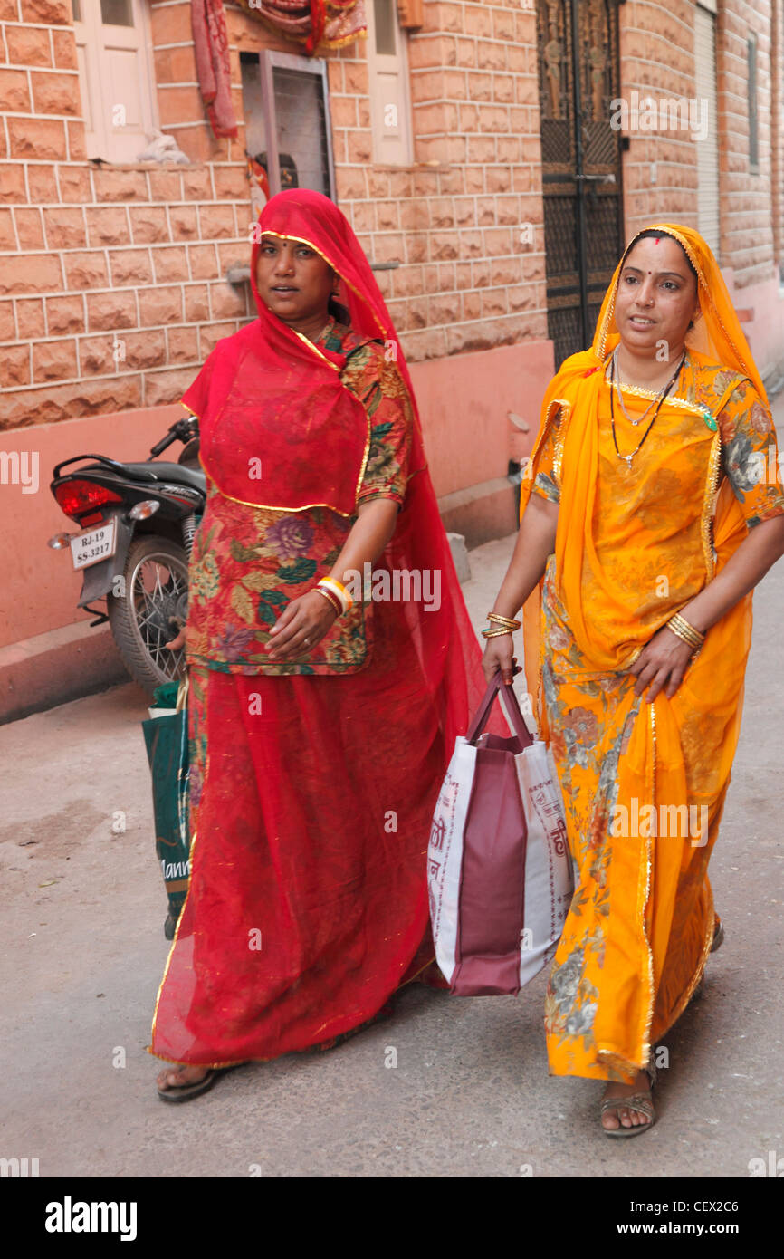 India, Rajasthan, Jodhpur, Old City, women, Stock Photo