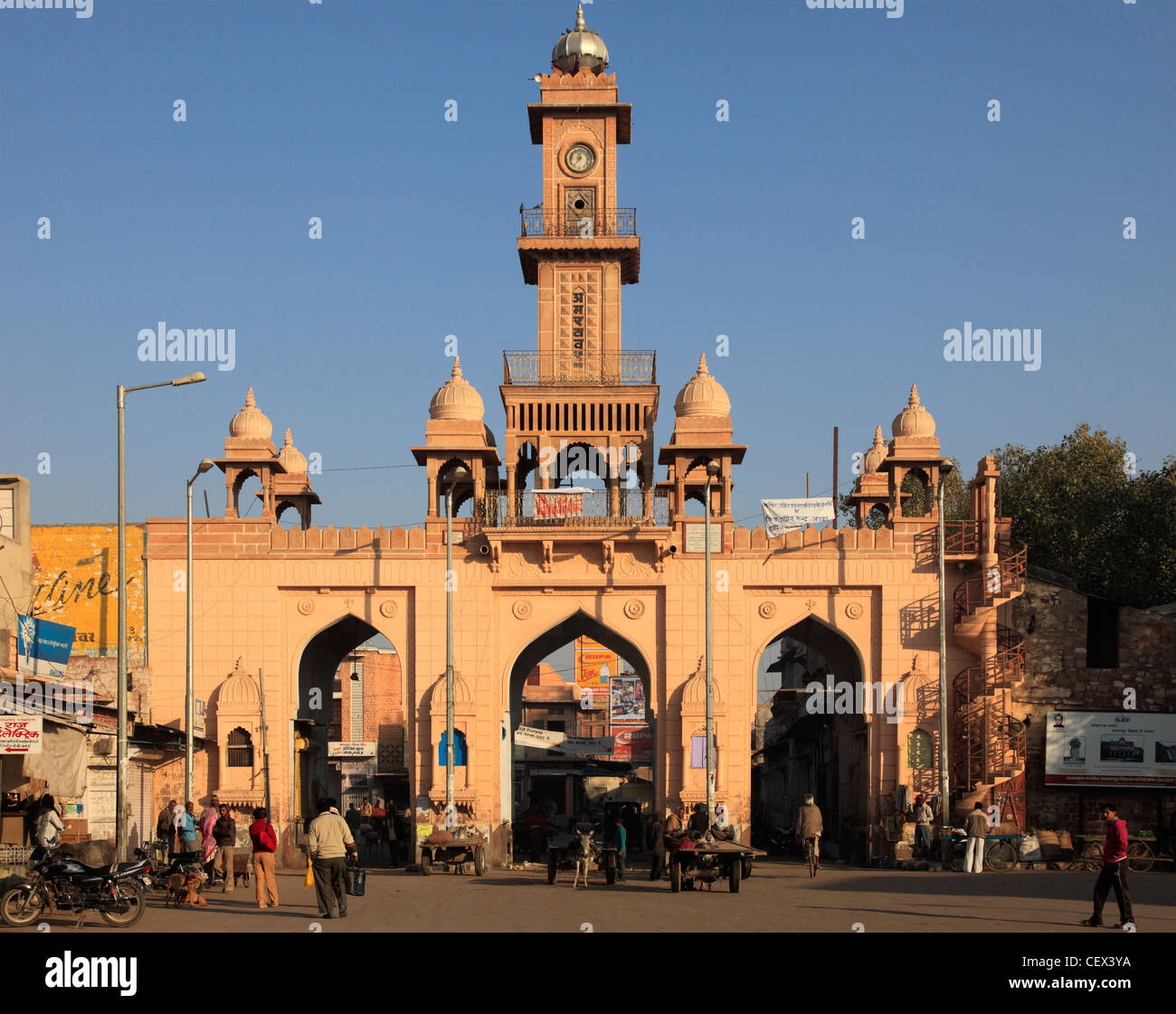 India, Rajasthan, Nagaur, Old City, gate, clock tower, Stock Photo