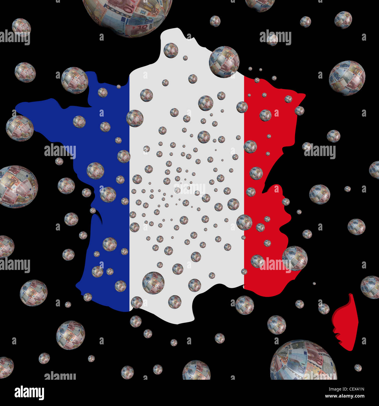 Euro spheres and France map flag illustration Stock Photo