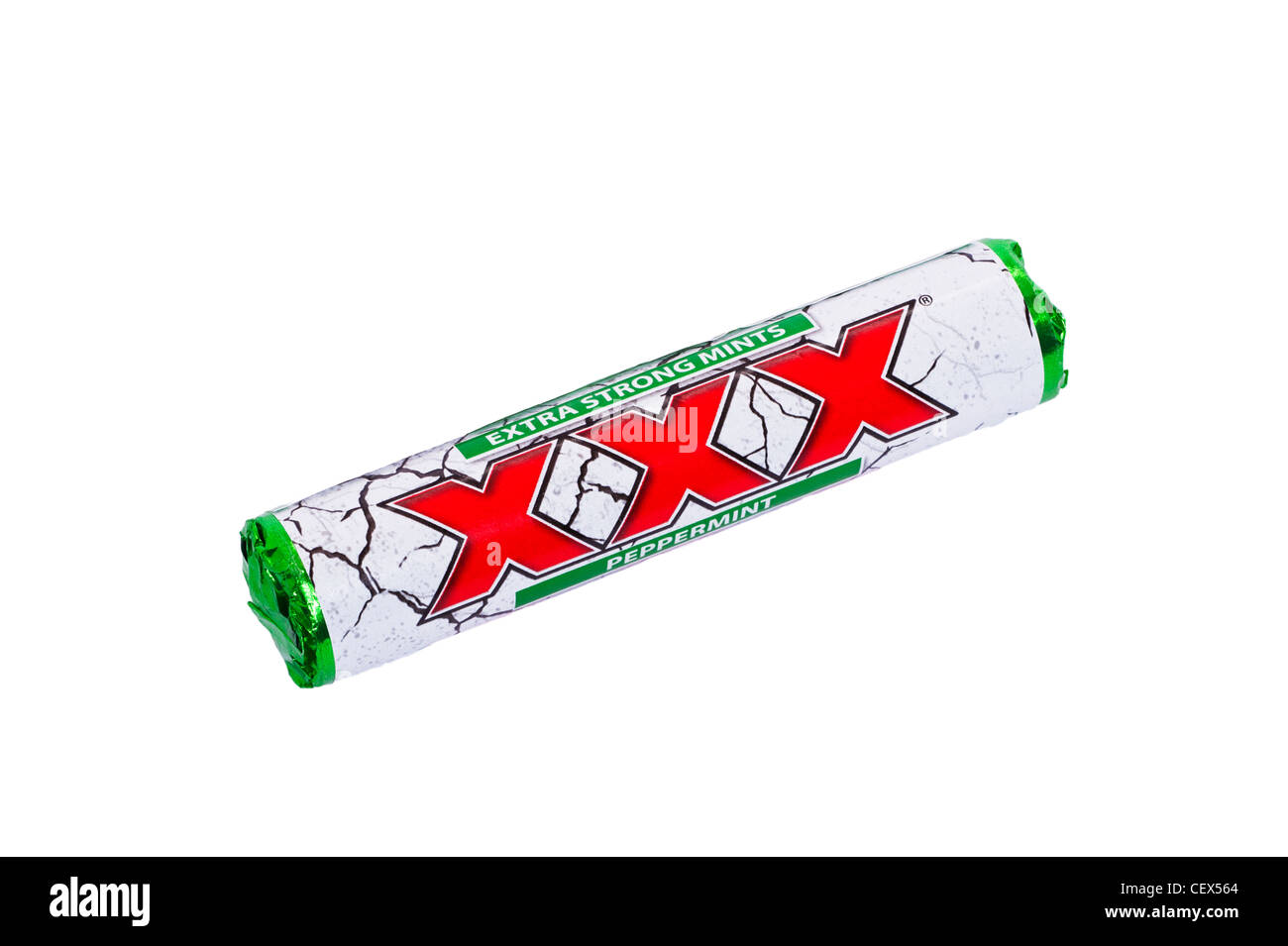 A packet of peppermint extra strong mints sweets on a white background Stock Photo