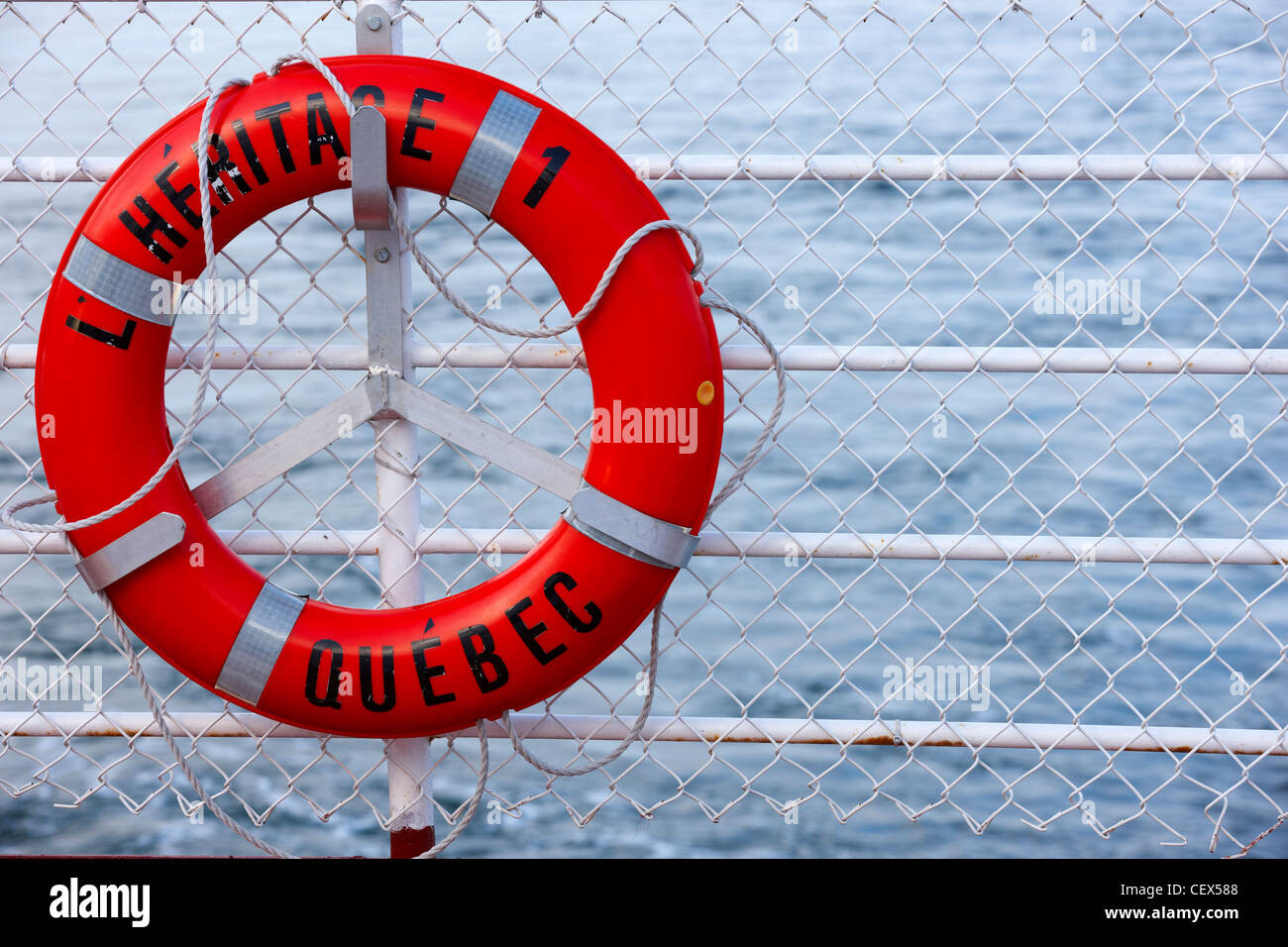 Life ring, L'Heritage Ferry, Quebec, Canada Stock Photo