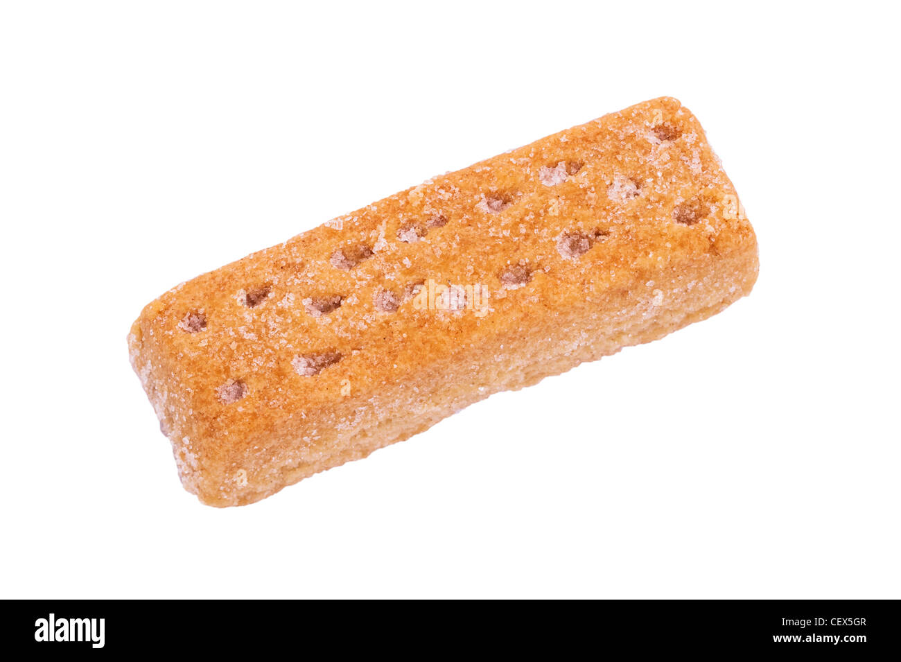 A shortbread finger biscuit on a white background Stock Photo