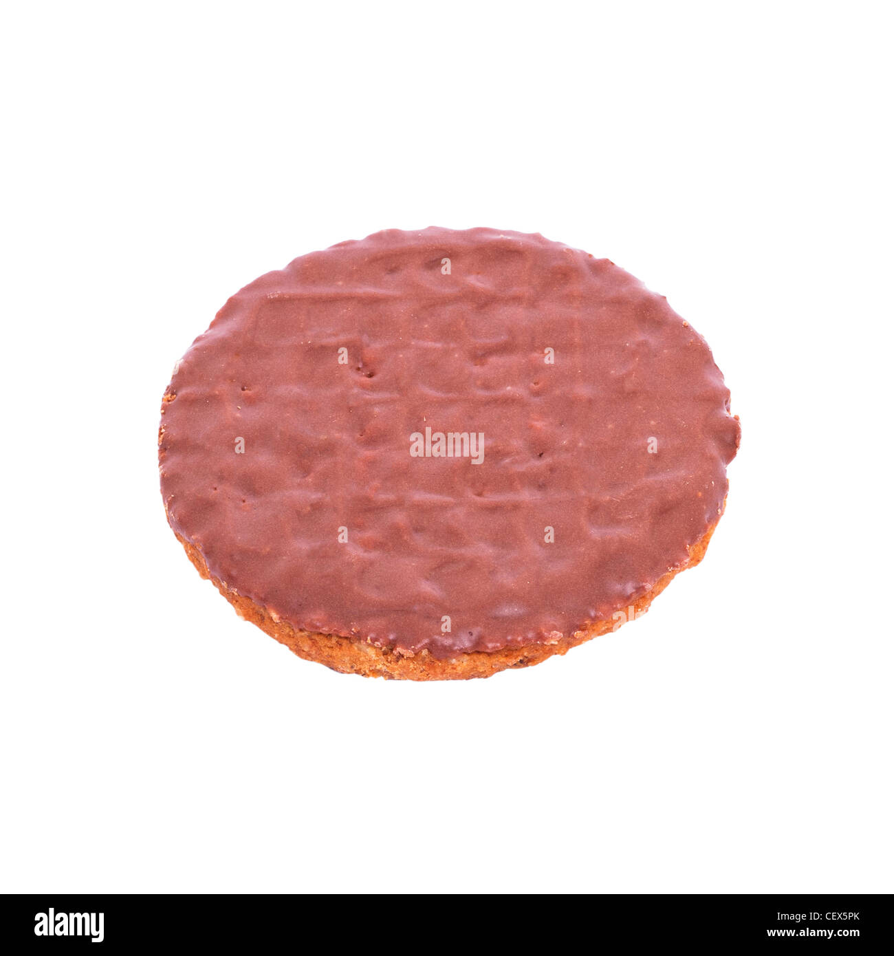 A Mcvitie's milk chocolate Hobnob biscuit on a white background Stock Photo