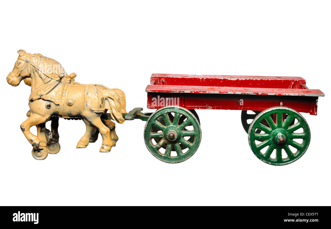 Vintage horse and wagon toy made from metal. Stock Photo