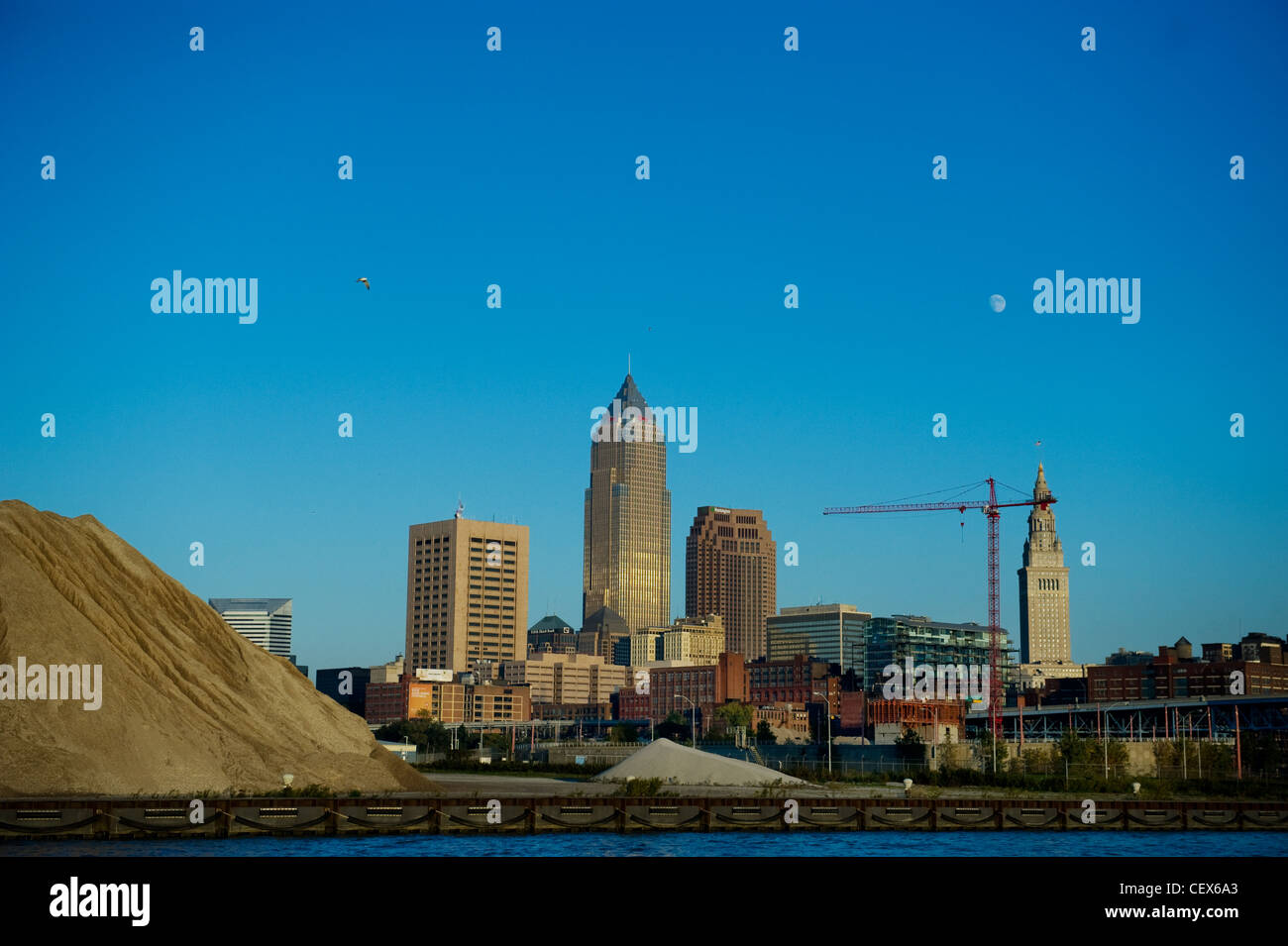 The view from Whiskey Island with Cleveland, Ohio skyline in the