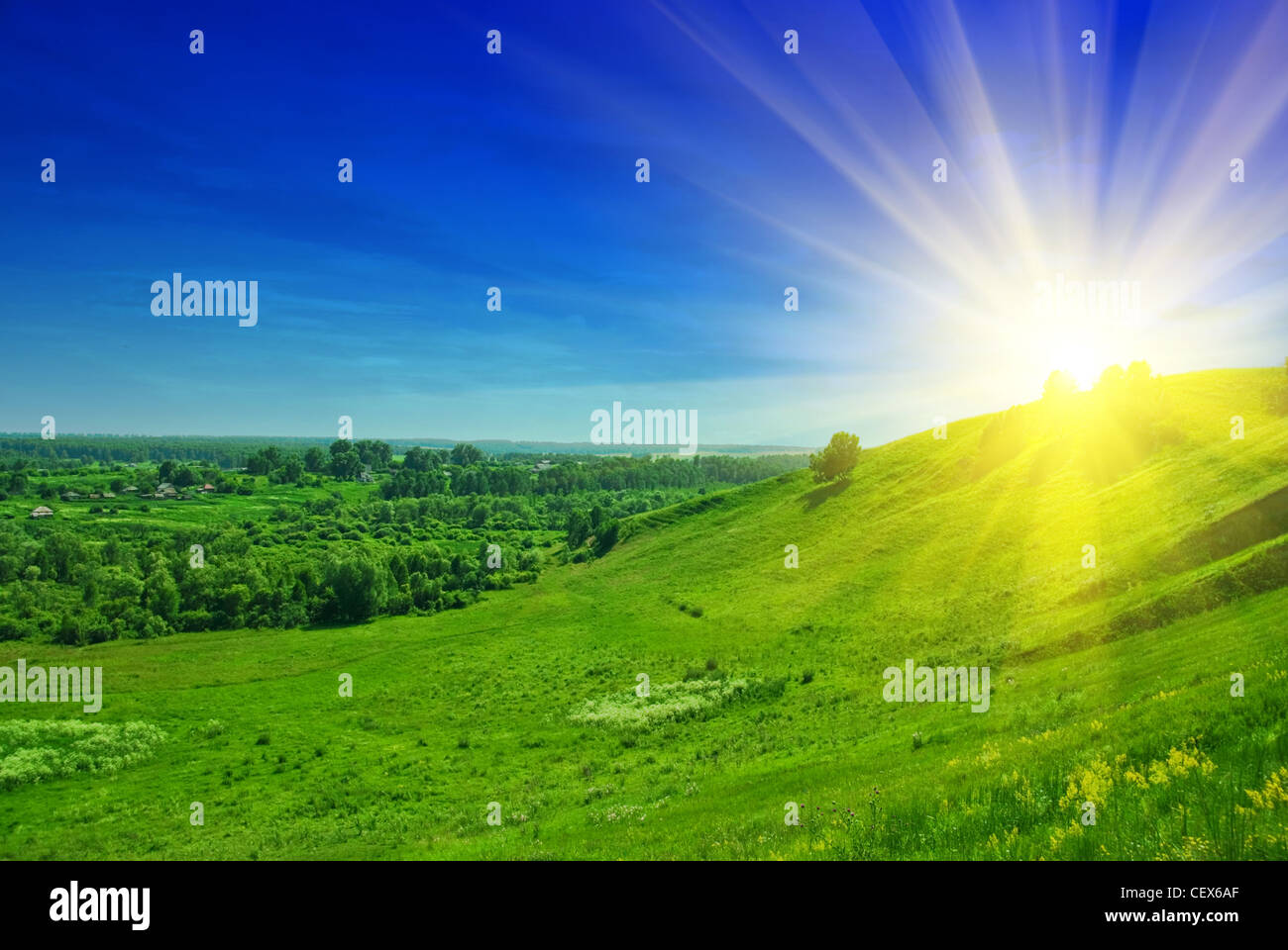 summer landscape of green valley and blue sky Stock Photo - Alamy